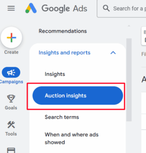 Where to find auction insights Google ads